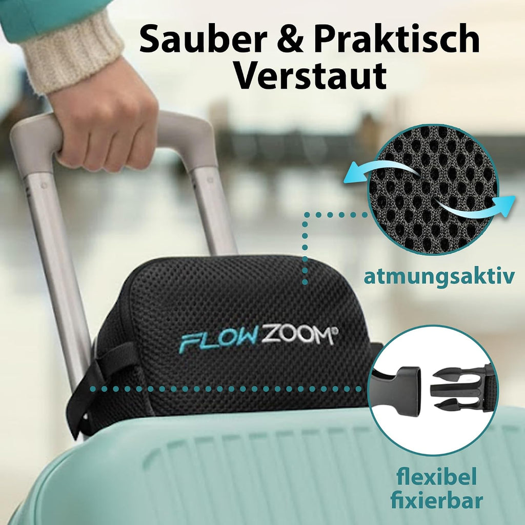 FLOWZOOM Comfy Nackenkissen Flugzeug & Auto mit Kapuze - Einstellbares Memory Foam Reisekissen mit Druckknöpfen für 360° Stütze, weicher Bezug - inkl. Transportbeutel - Grau