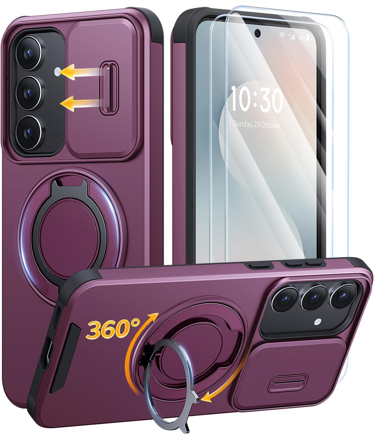 AOUIA für Samsung Galaxy S26 Ultra Hülle mit 2 Stück Panzerglas, Kameraschutz, 360° drehbarer Ringständer, Militärstandard Stoßschutz, robuste Handyhülle für Samsung S26 Ultra, Schwarz