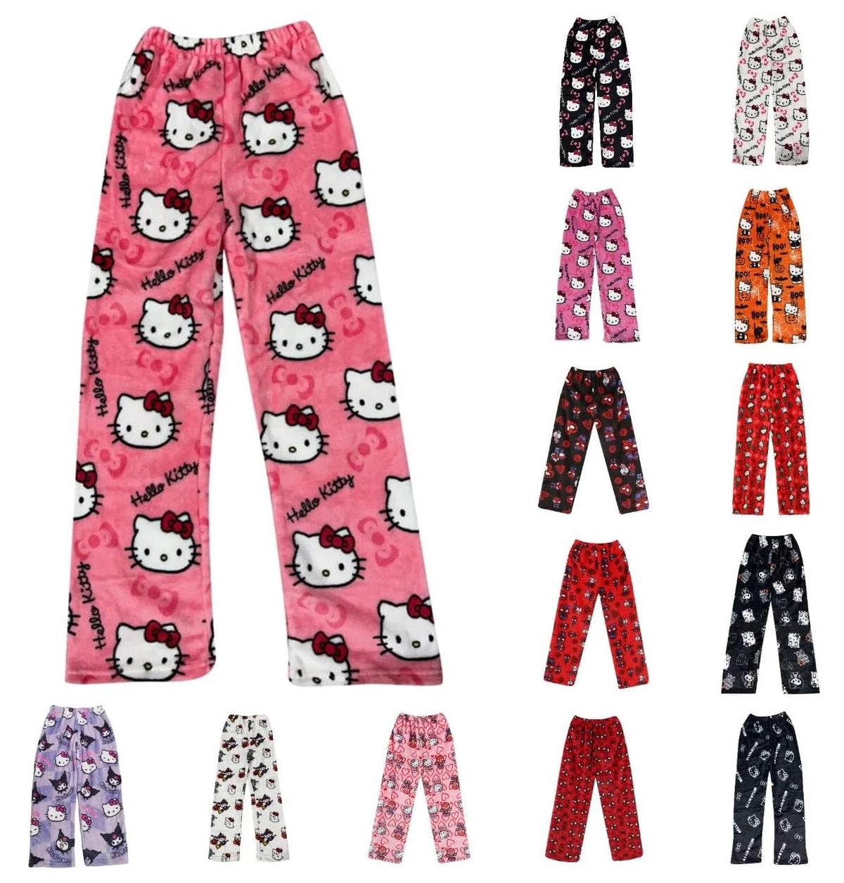 Chnnamzu Damen-Pyjamahose aus Flanell, warmes und weiches Fleece-Pyjamaunterteil, süßes Cartoon-Katzen-Motiv, Kawaii-Mode, lässige Nachtwäsche, Loungewear-Hose