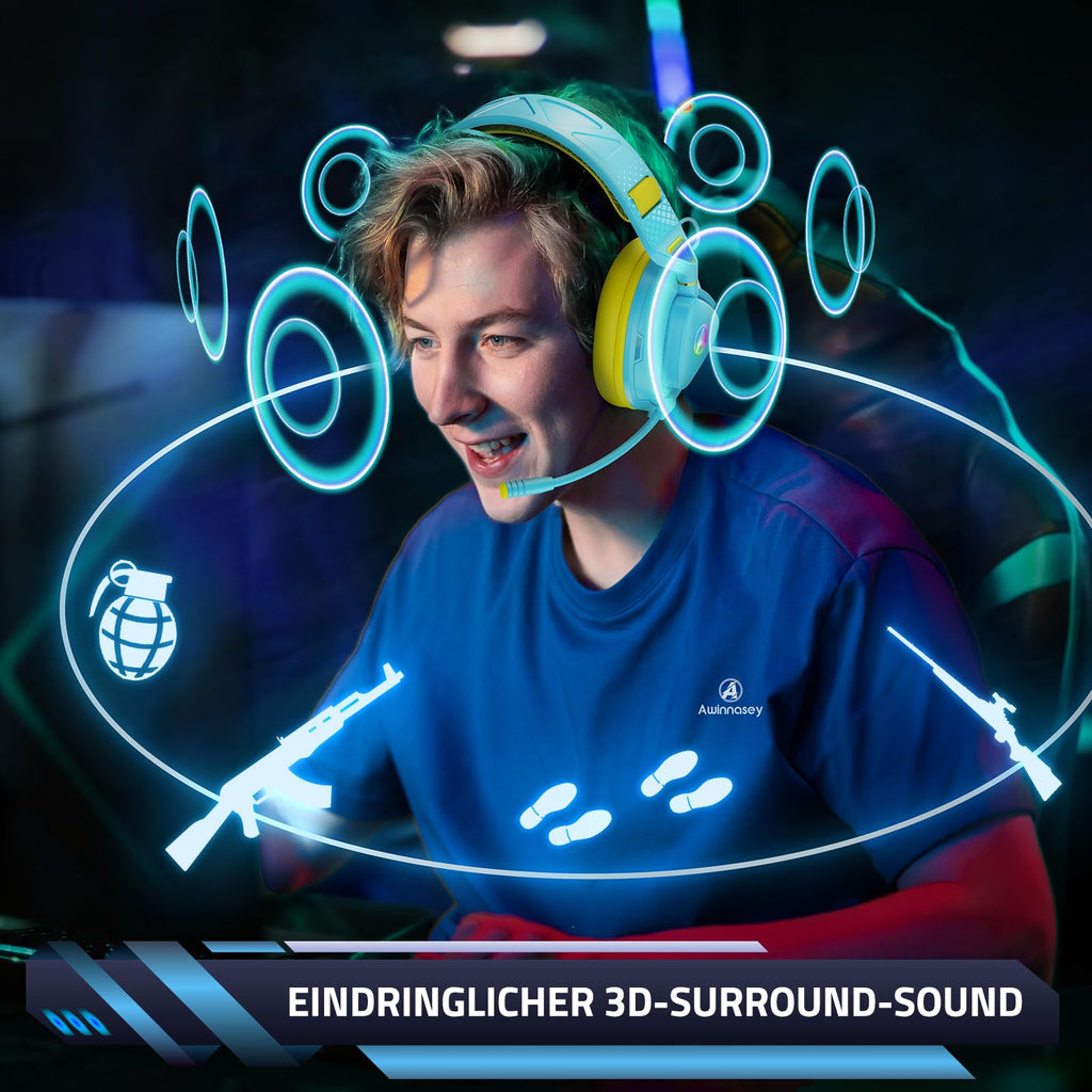 Gaming Headset Wireless für PS5 PS4 PC MAC Handy, 2.4Ghz(USB & Typ-C)+ BT