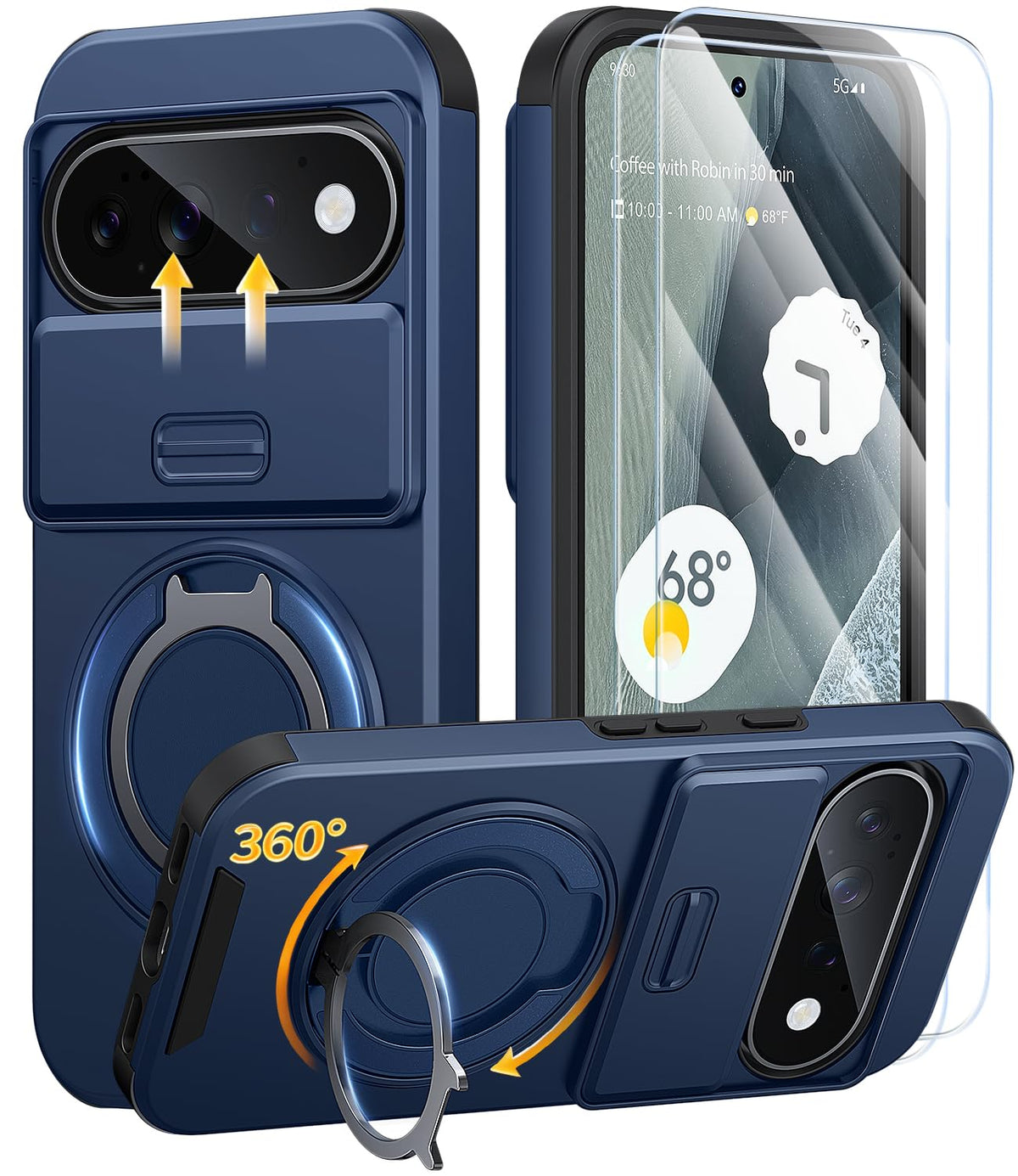 AOUIA für Samsung Galaxy S26 Ultra Hülle mit 2 Stück Panzerglas, Kameraschutz, 360° drehbarer Ringständer, Militärstandard Stoßschutz, robuste Handyhülle für Samsung S26 Ultra, Schwarz
