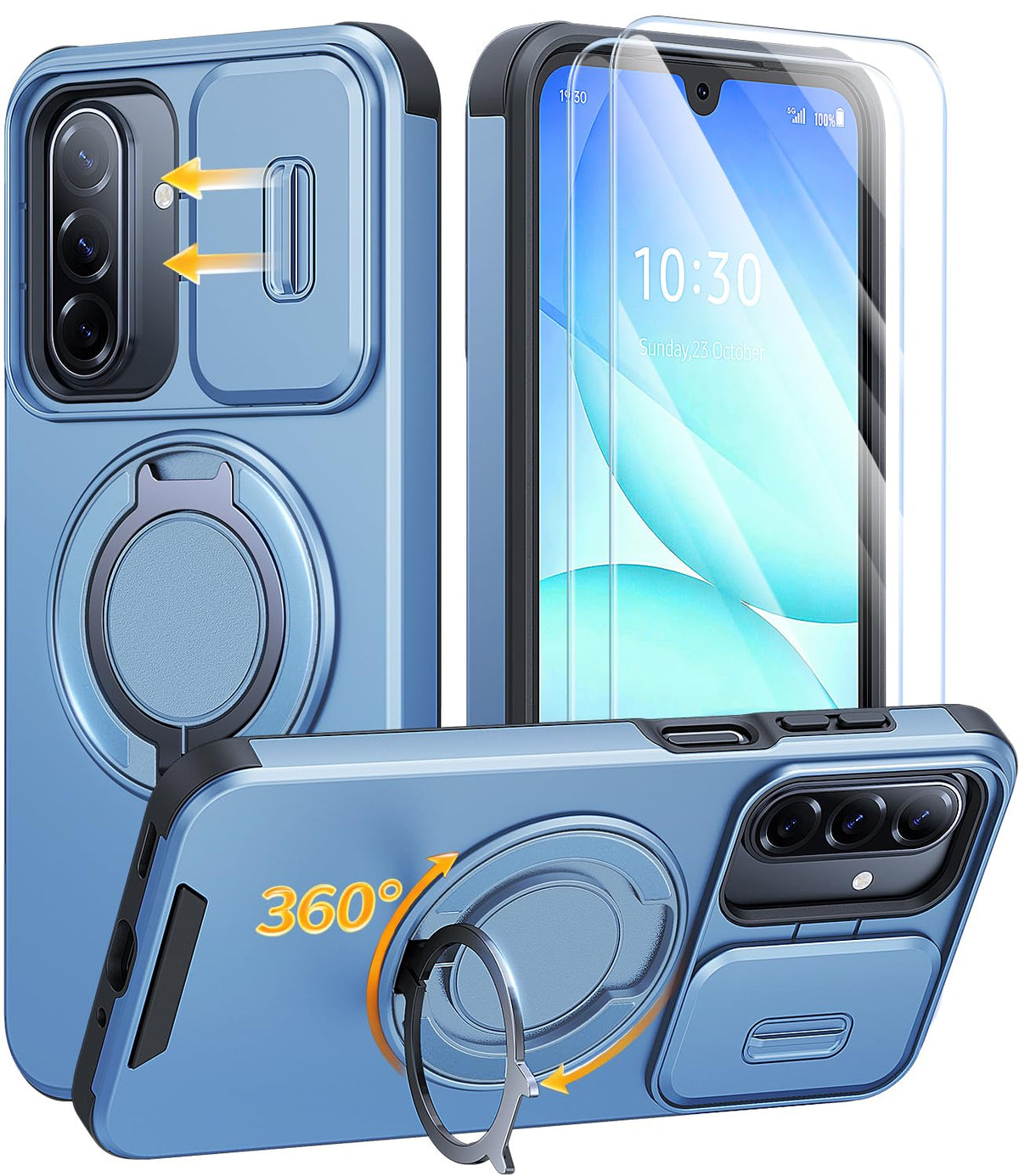 AOUIA für Samsung Galaxy S26 Ultra Hülle mit 2 Stück Panzerglas, Kameraschutz, 360° drehbarer Ringständer, Militärstandard Stoßschutz, robuste Handyhülle für Samsung S26 Ultra, Schwarz