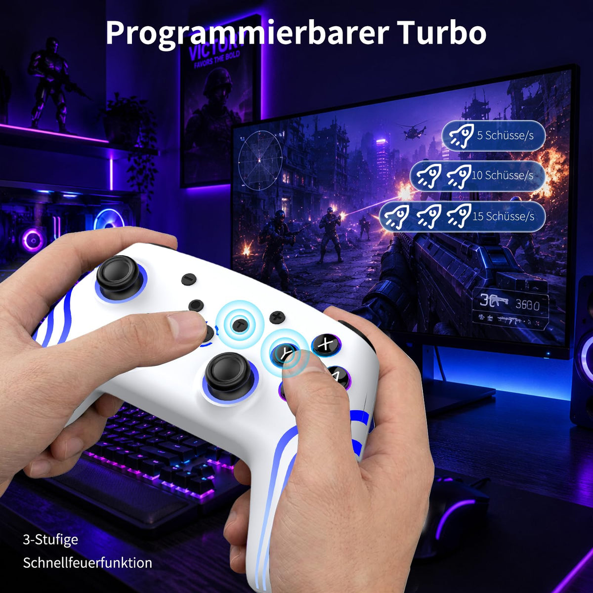 Reddening Switch 2 Controller für Switch/Switch 2/Switch Lite/Switch OLED,Switch Controller mit Doppel Vibration,Switch 2 Pro Controller mit 6 Achsen Gyro,Hall Joystick,Aufwachen,Turbo (Weiß Schwarz)