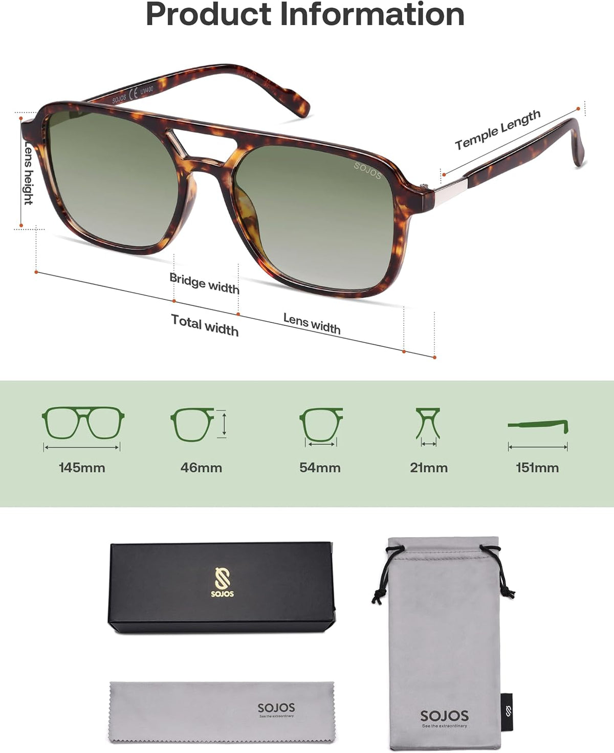 SOJOS Retro Aviator Sunglasses Womens Mens,Trendy Rectangle Shades SJ2202