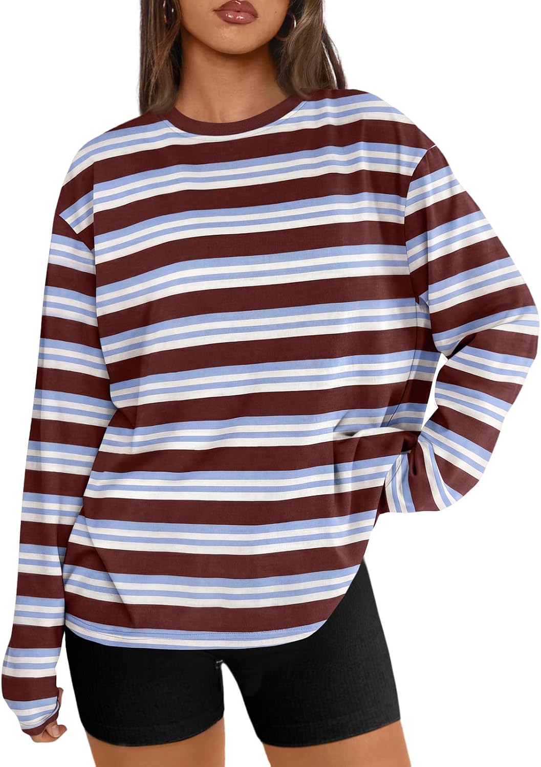 Trendy Queen Damen Oversize Langarmshirts Herbst-Oberteile 2026 Basic-Shirts