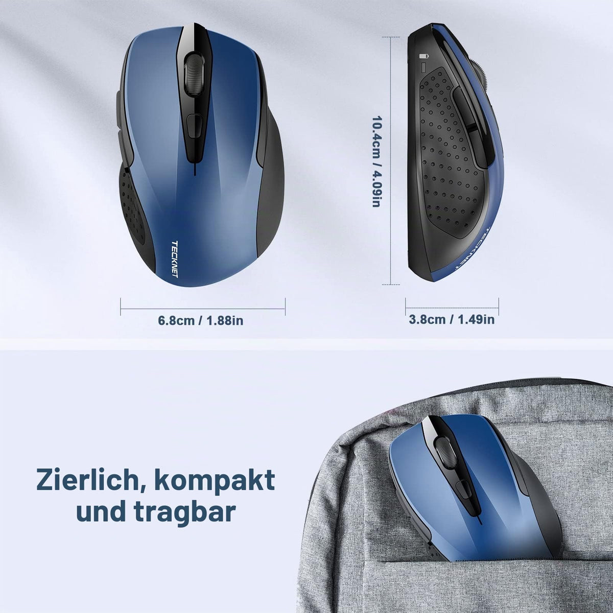 TECKNET Kabellose Maus, 2.4G Optische Funkmaus mit USB Empfänger, Grau