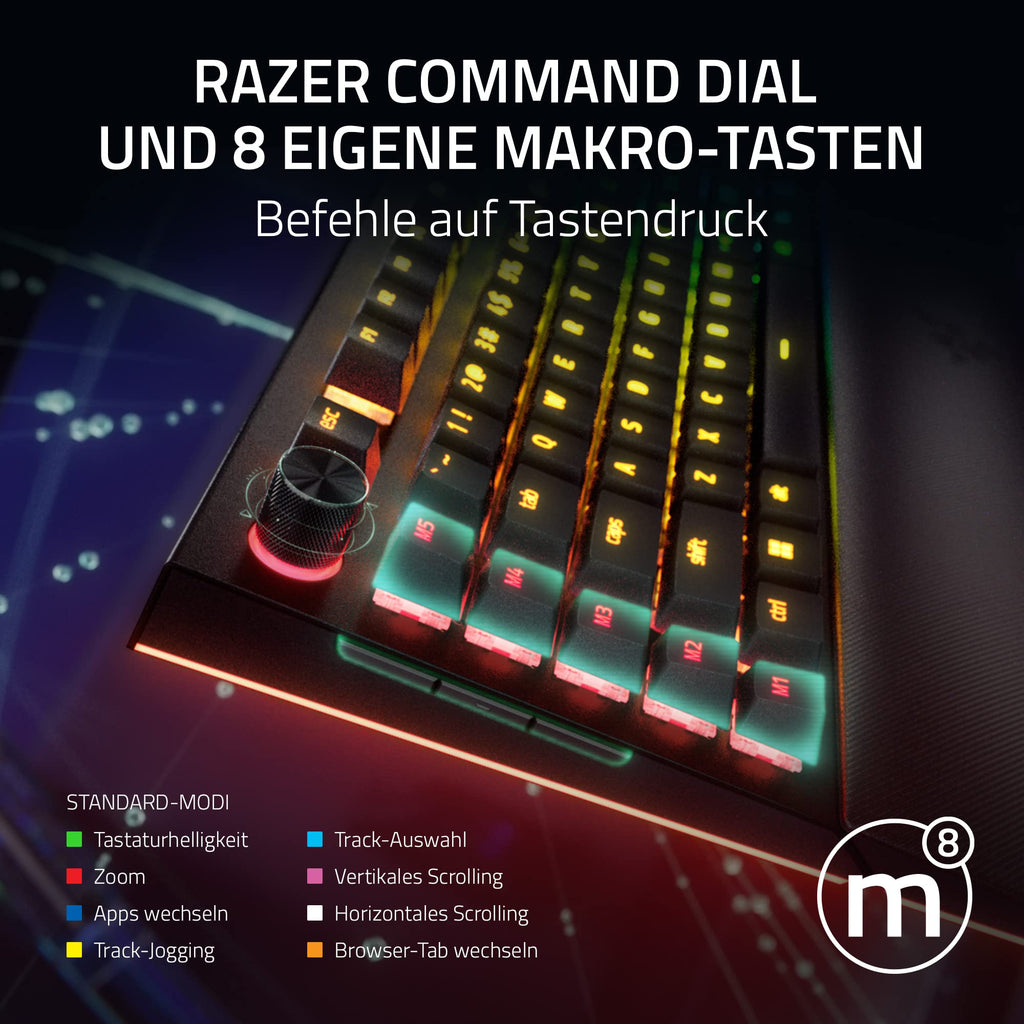 Razer BlackWidow V4 - Mechanische Gaming-Tastatur Chroma RGB (Mechanische Yellow Switches, 6 eigene Makro-Tasten, Doubleshot-ABS-Tastenkappen) QWERTZ DE-Layout | Schwarz