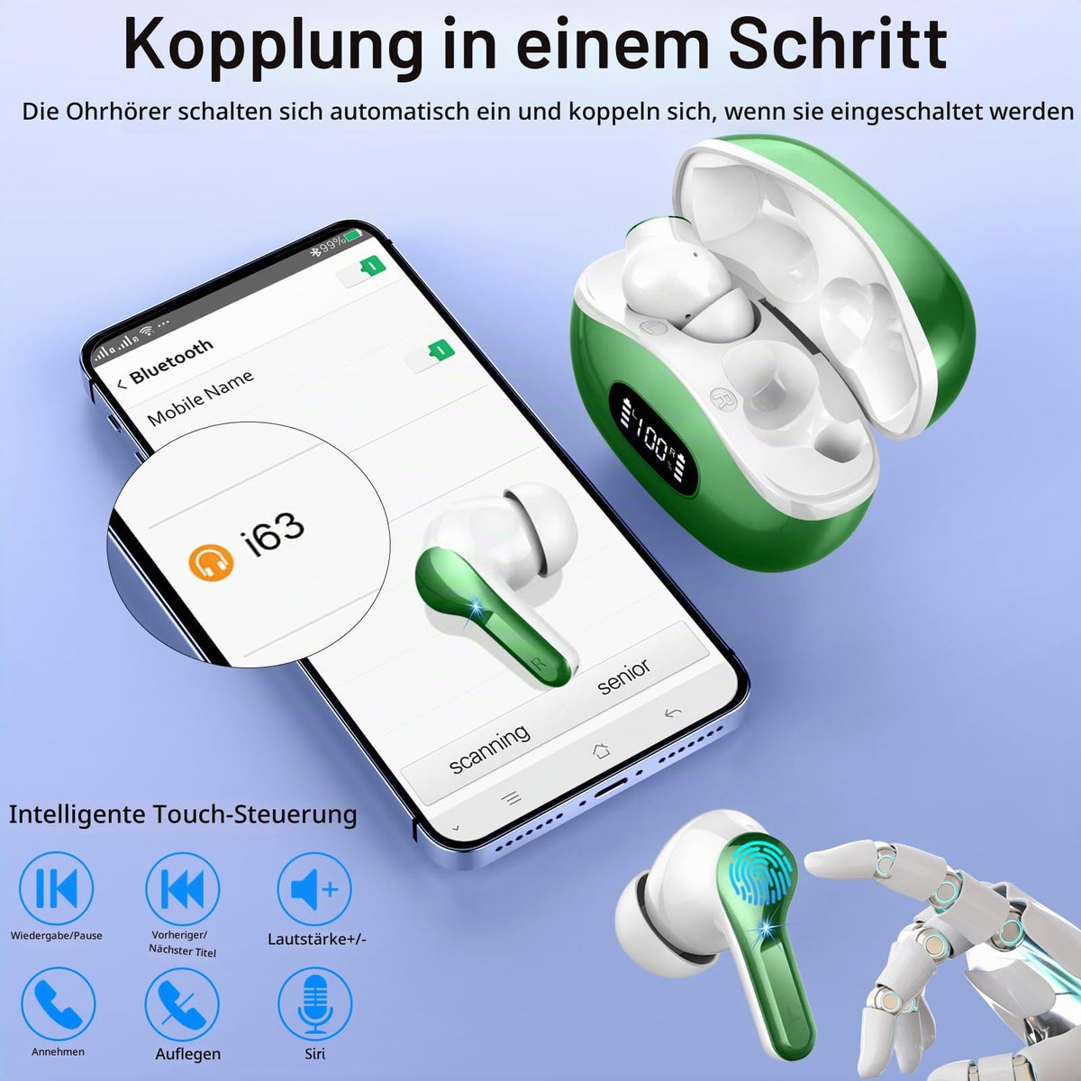 2026 Kopfhörer Kabellos Bluetooth 5.4 Kopfhörer, 6D-Stereo Ohrhörer in Ear