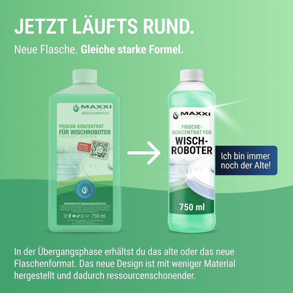 Maxxi Clean 1 x 750 ml Reinigungsmittel für Saugroboter mit Wischfunktion I Konzentrat mit Frische Duft I Universalreiniger für Fliesen, Laminat, Parkett I kompatibel mit gängigen Herstellern