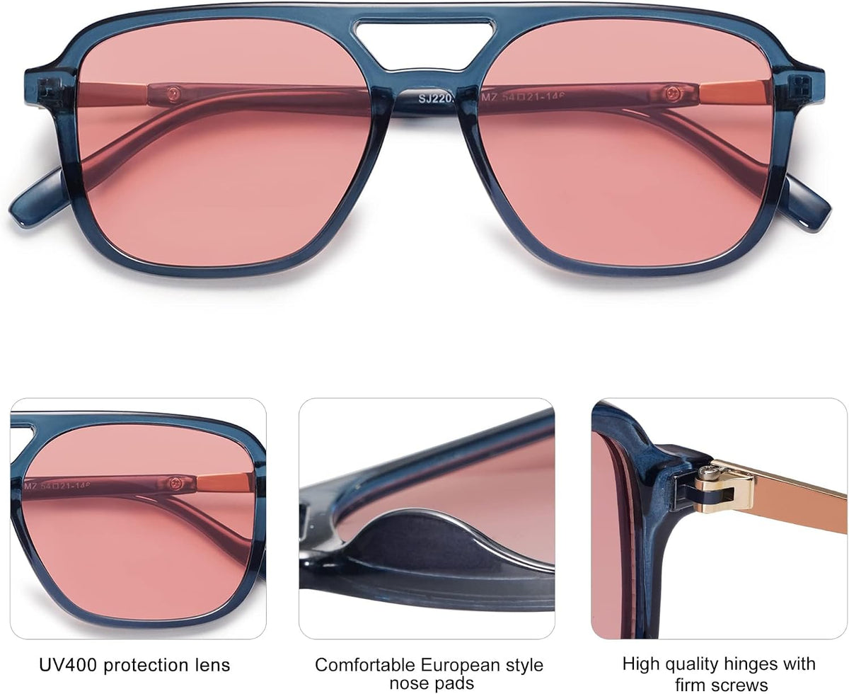 SOJOS Retro Aviator Sunglasses Womens Mens,Trendy Rectangle Shades SJ2202