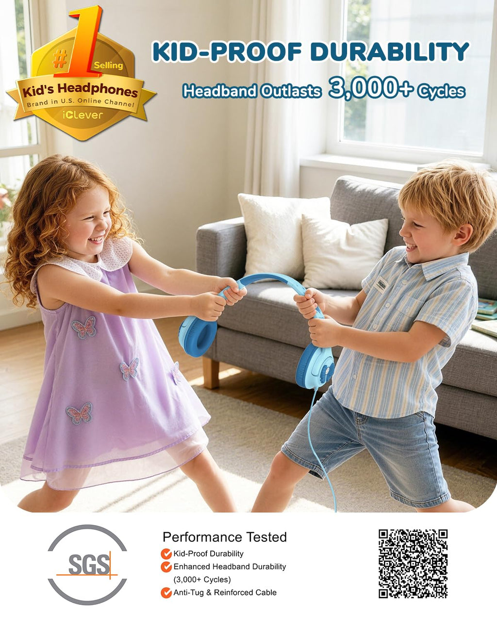 iClever HS26 Kopfhörer Kinder mit 3,5 mm Kabel für Schule/Tablet/Reisen