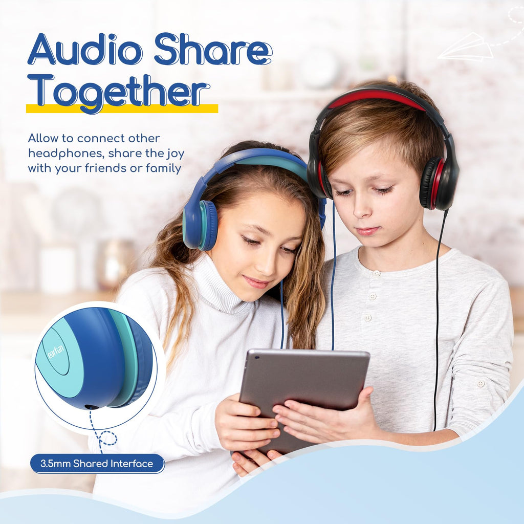 EarFun Kinder Kopfhörer mit 3,5 mm Kabel, Lautstärkebegrenzung, Blau-grün