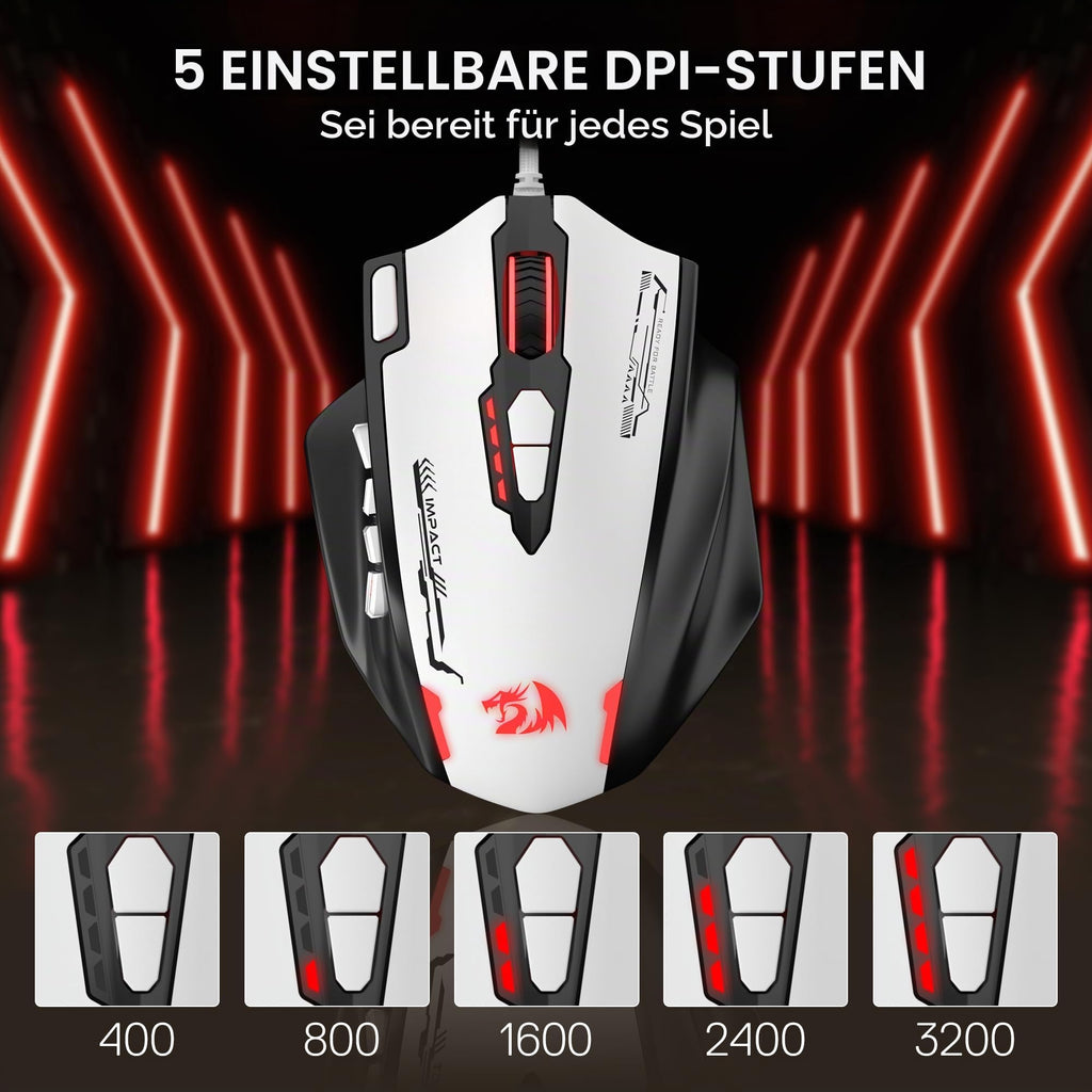 Redragon M908 Impact MMO Gaming Maus Kabelgebunden RGB 12400 DPI