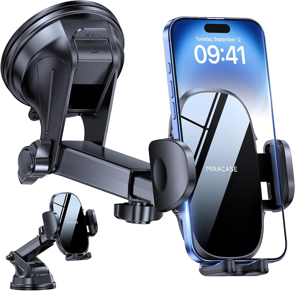 Miracase [2026 Upgraded Handyhalterung Auto Handy Halterung,Universal Car Phone Holder[Stärkste Saugnapf & Lüftungshaken] 360° Drehbar kfz autohalterung Lautsprecher für iPhone Samsung Galaxy Google