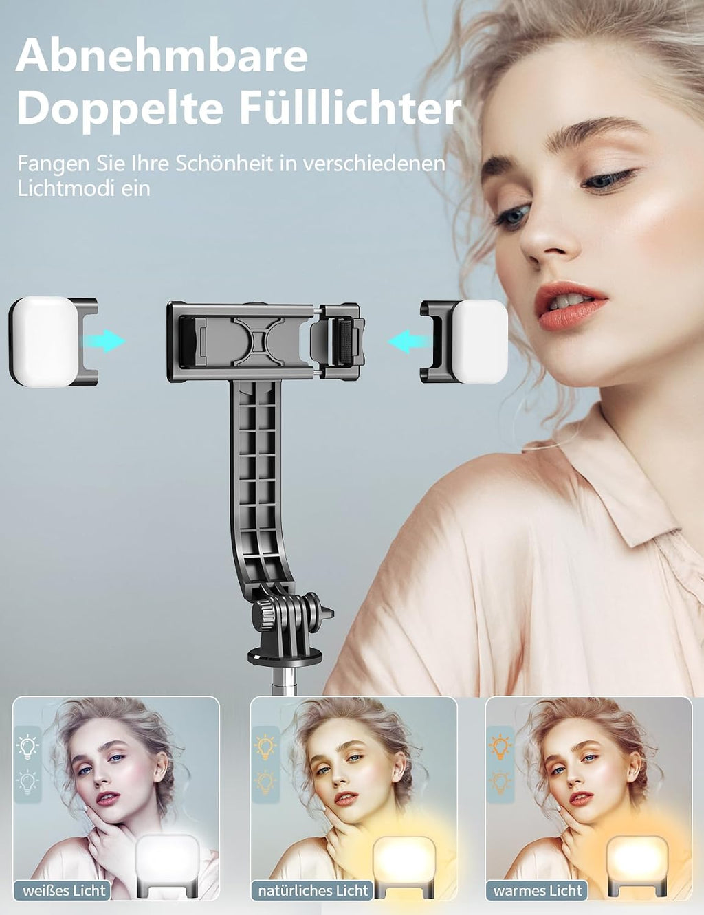 Selfiestick Stativ und Fernbedienung, 2 Fülllicht Stativ für Smartphones
