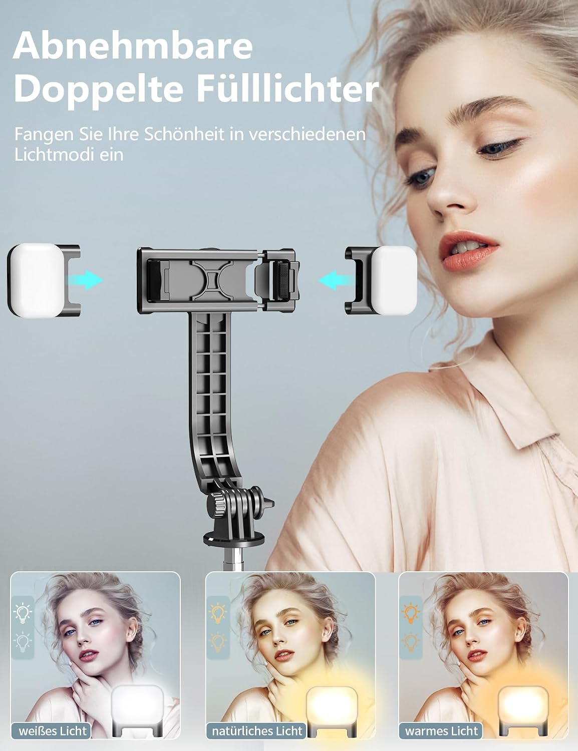 Selfiestick Stativ und Fernbedienung, 2 Fülllicht Stativ für Smartphones