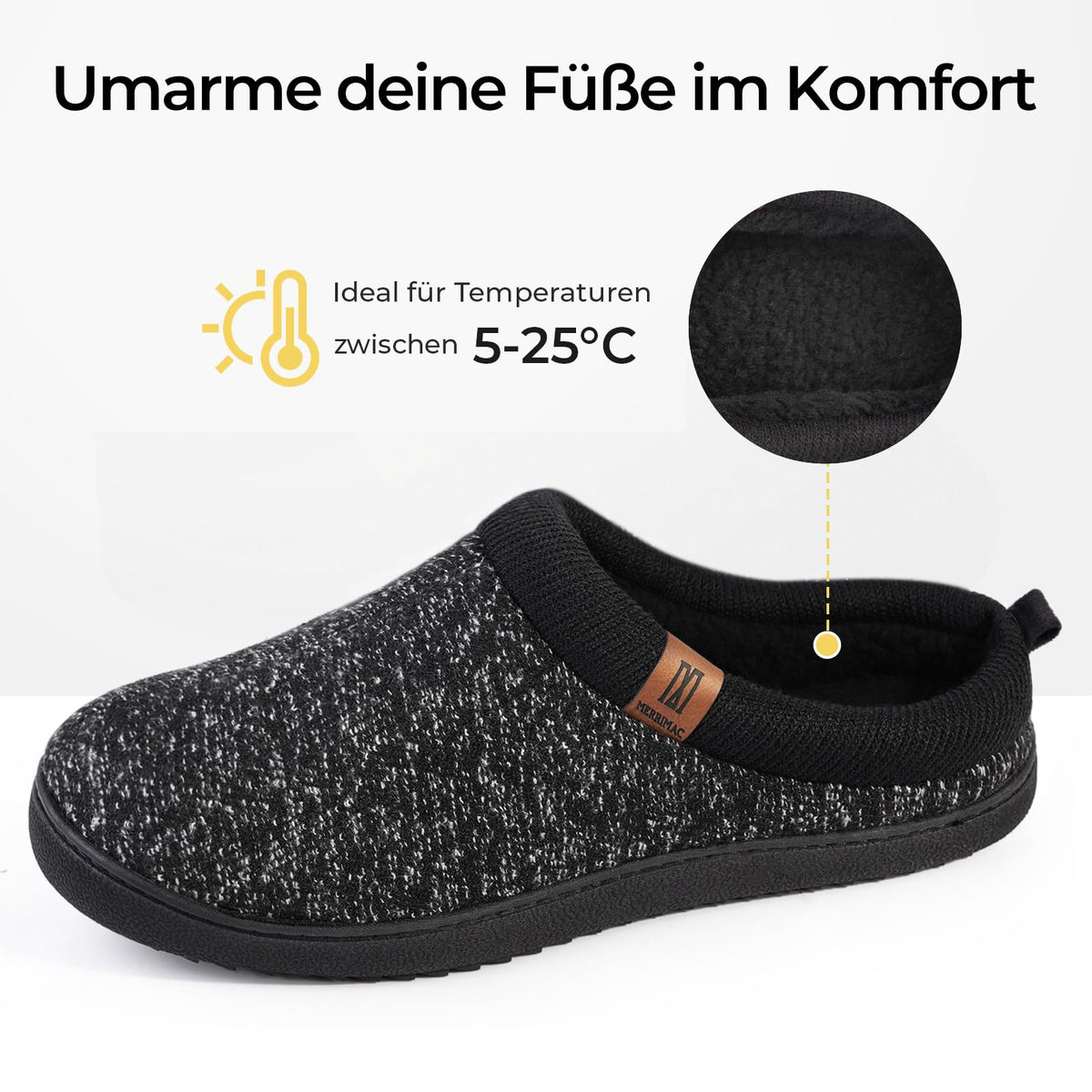 MERRIMAC Herren Hausschuhe Memory-Schaum Rutschfest Bequem