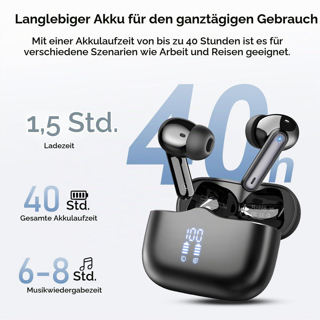Bluetooth Kopfhörer, Kopfhörer Kabellos Bluetooth 5.4, Tiefer Bass Ohrhörer