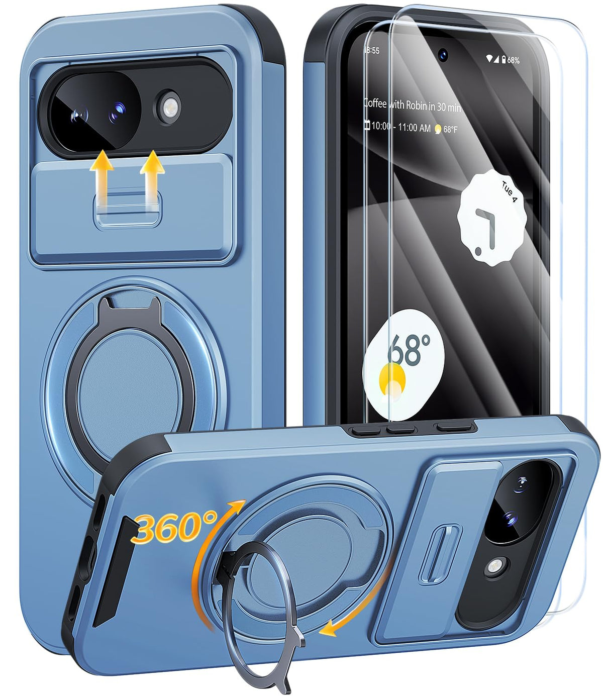 AOUIA für Samsung Galaxy S26 Ultra Hülle mit 2 Stück Panzerglas, Kameraschutz, 360° drehbarer Ringständer, Militärstandard Stoßschutz, robuste Handyhülle für Samsung S26 Ultra, Schwarz