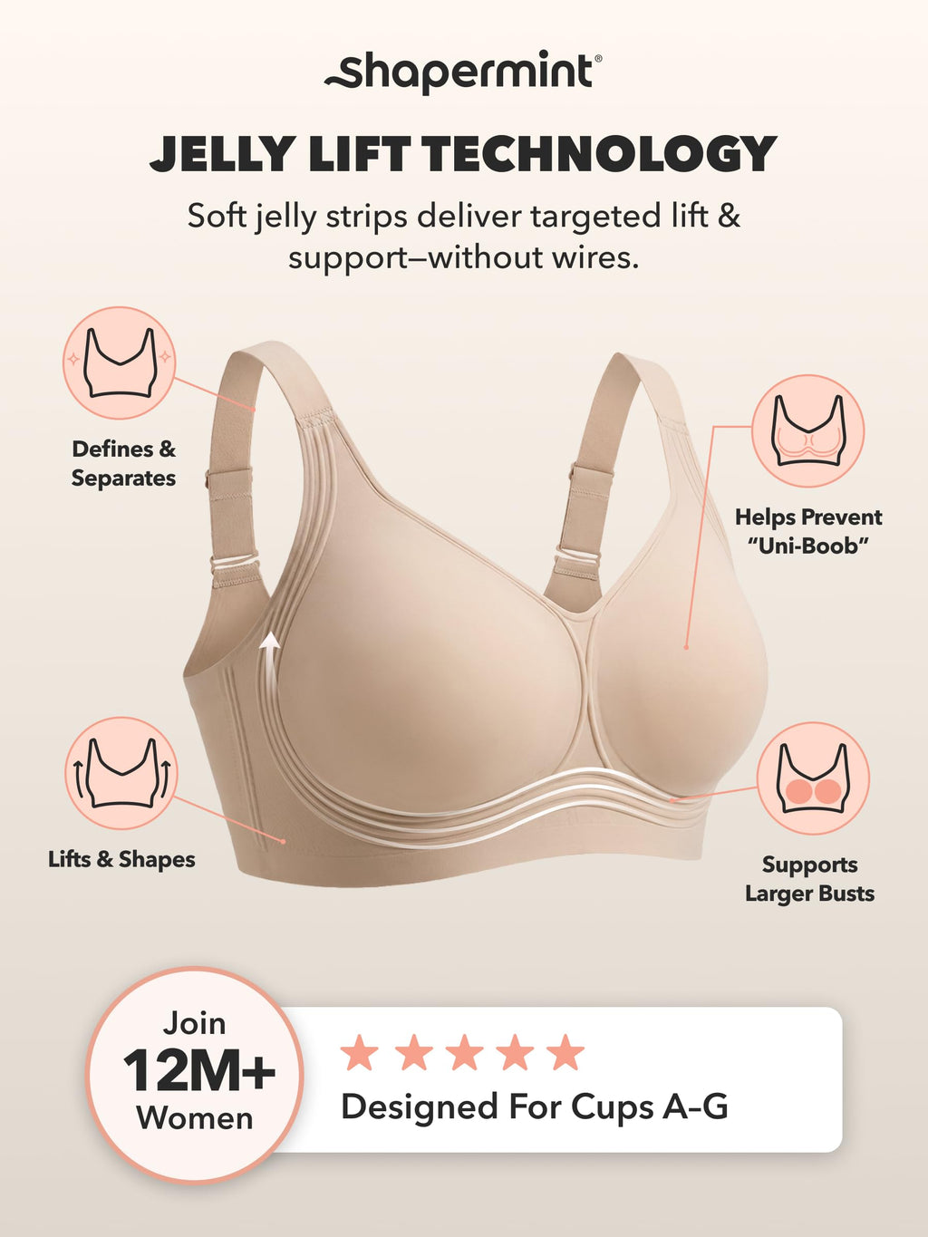SHAPERMINT Everyday Wireless Jelly Bra, Full Coverage, S-4XL