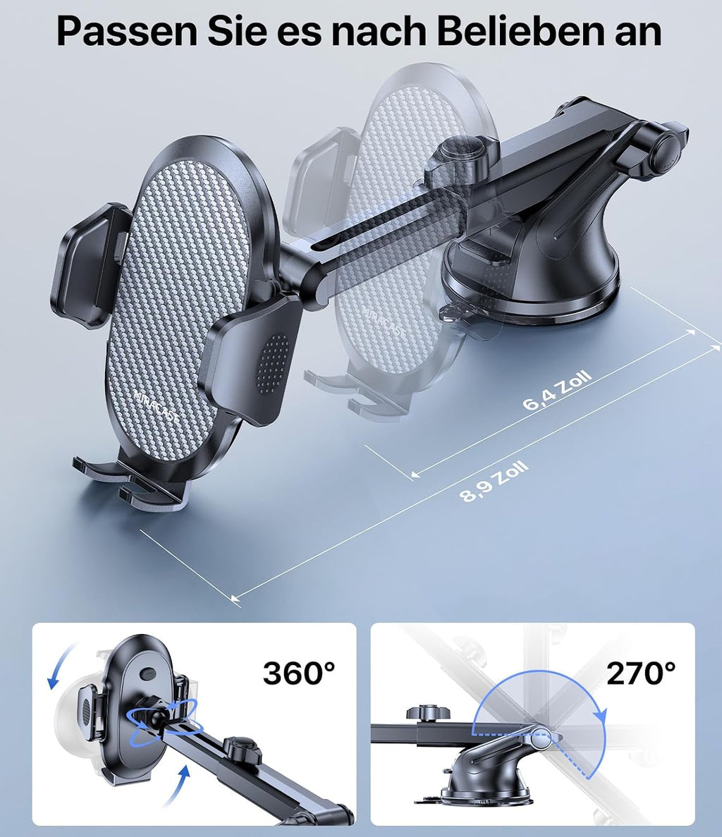Miracase [2026 Upgraded Handyhalterung Auto Handy Halterung,Universal Car Phone Holder[Stärkste Saugnapf & Lüftungshaken] 360° Drehbar kfz autohalterung Lautsprecher für iPhone Samsung Galaxy Google