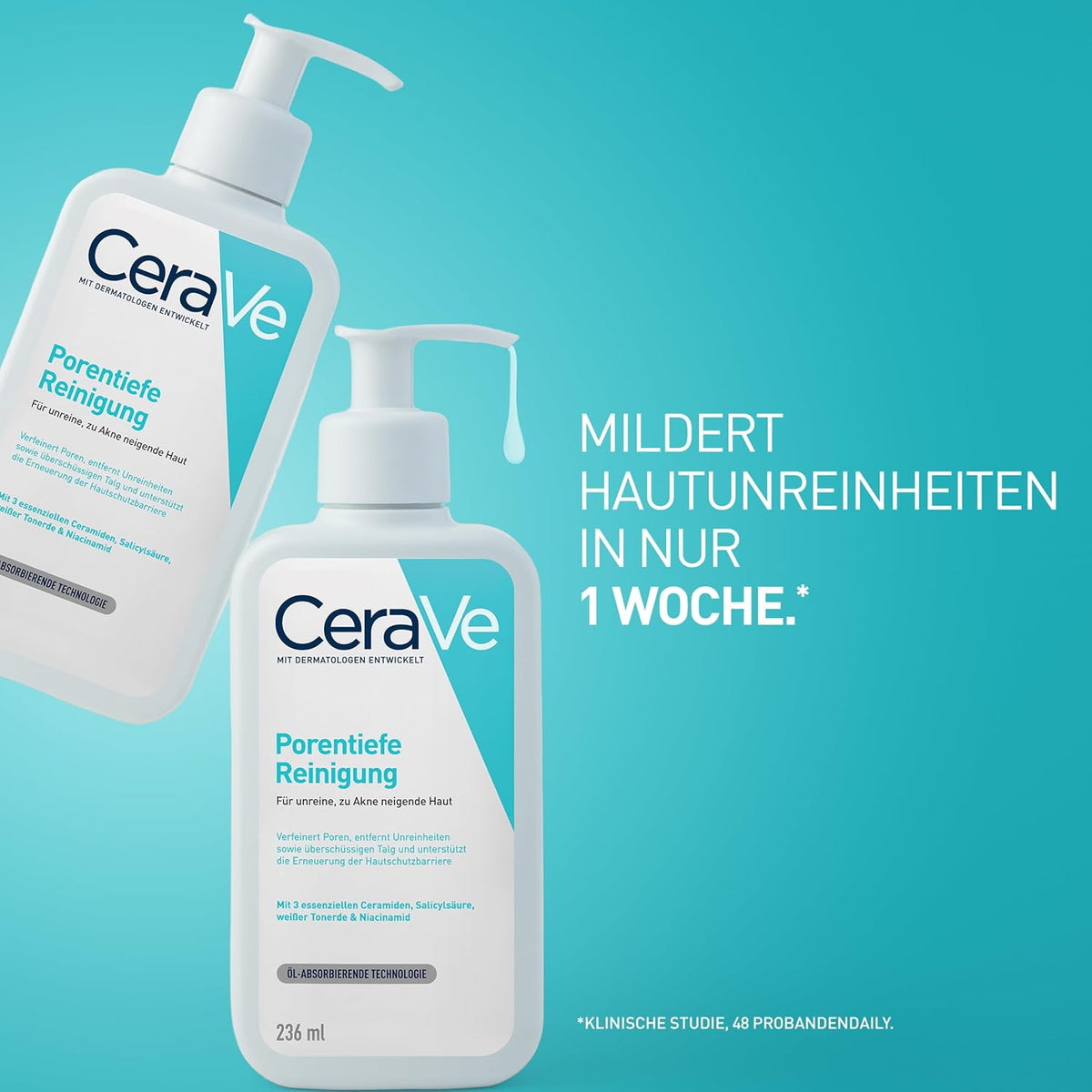 CeraVe Porentiefe Reinigung Waschgel für das Gesicht gegen Pickel, 236 ml