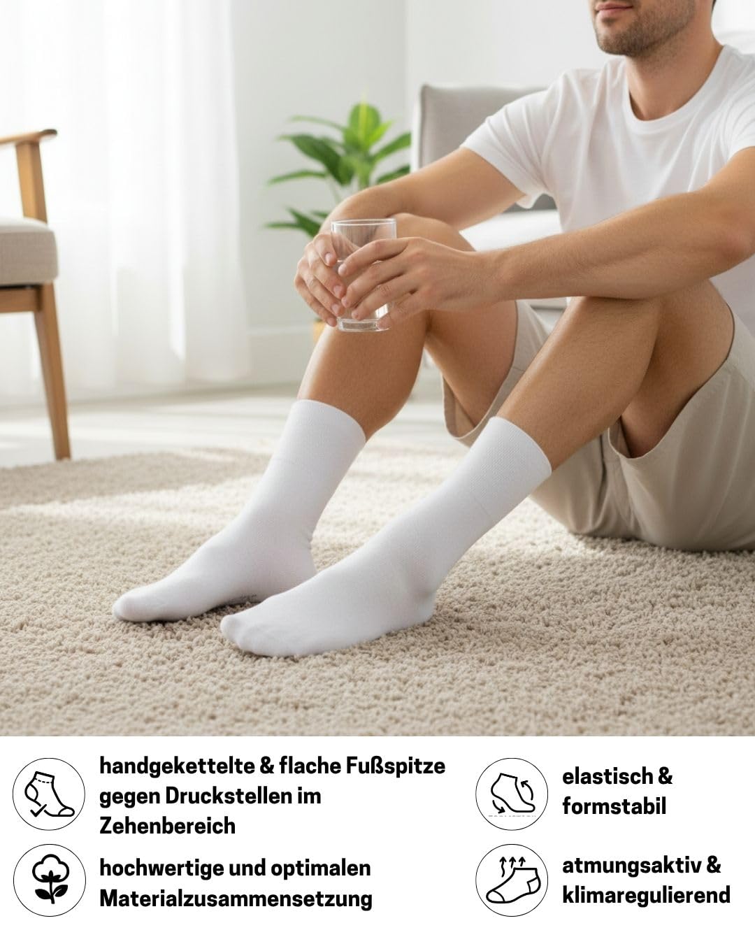 sockenkauf24 Diabetikersocken ohne Gummi & ohne Naht 97% Baumwolle (6 Paar) Diabetiker Socken mit Komfortbund für Damen & Herren