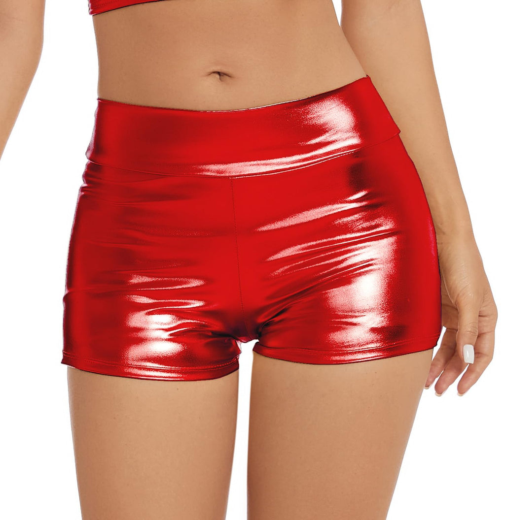 Metallic Rave-Shorts für Damen, glänzende High-Waist-Hose für Tanzfestivals