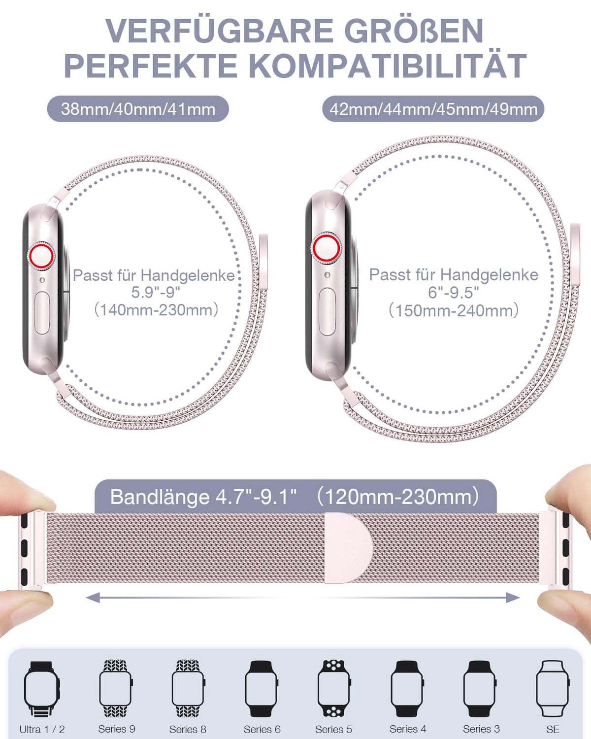 OULUOQI Edelstahl Milanaise Armband für Apple Watch 44mm 46mm 45mm 49mm