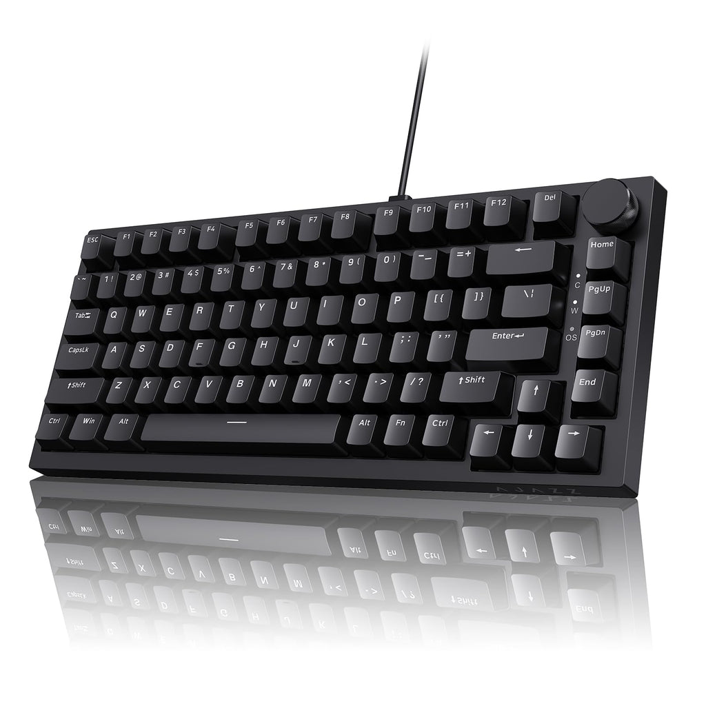 AJAZZ AK820 Mechanical Keyboard, 75% Hot Swappable Wired Keyboard with Volume Control Knob, QWERTY Layout, PBT Keycaps, Five-Layer Sound Insulation Pad, 82-Key Gaming Keyboard, Grey White