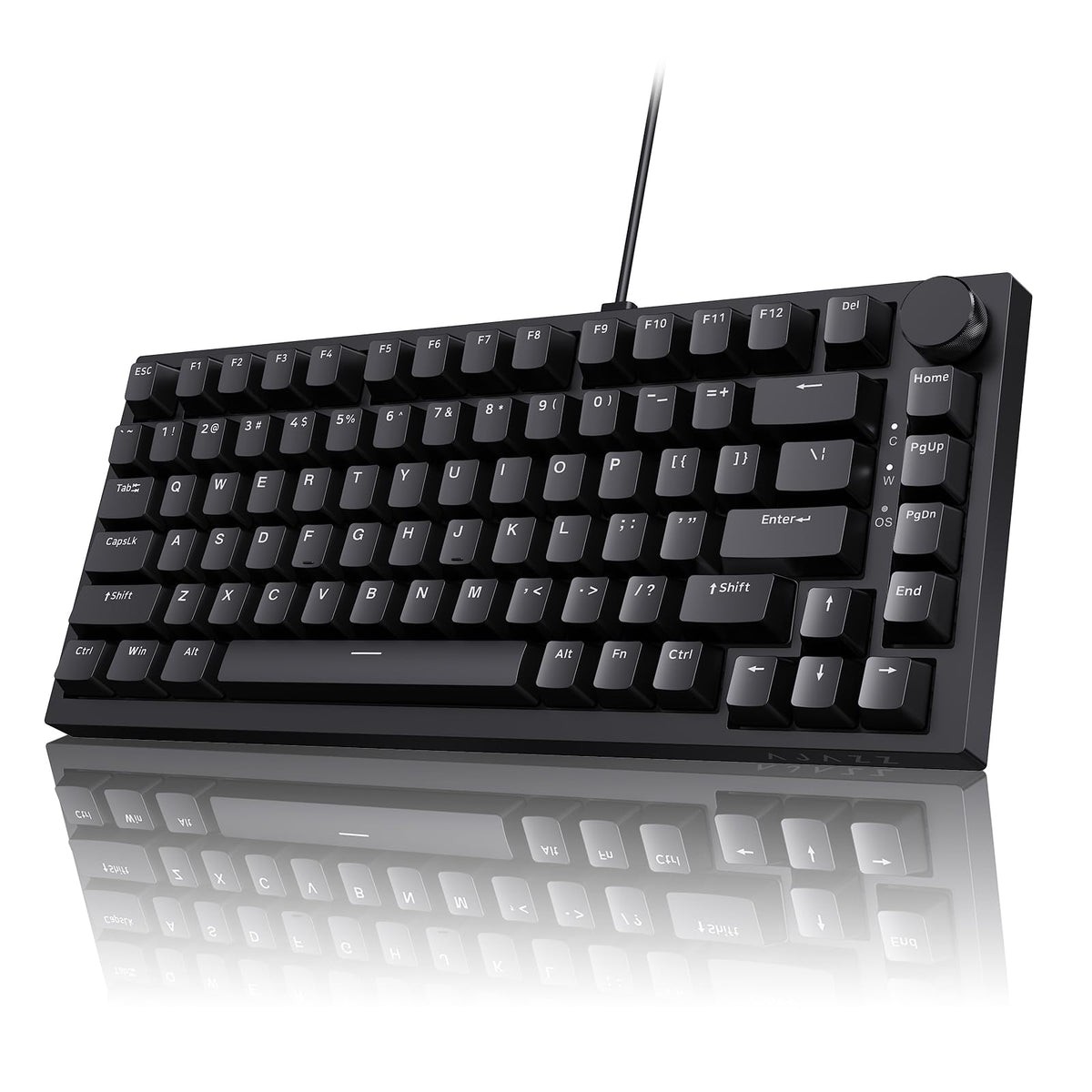 AJAZZ AK820 Mechanical Keyboard, 75% Hot Swappable Wired Keyboard with Volume Control Knob, QWERTY Layout, PBT Keycaps, Five-Layer Sound Insulation Pad, 82-Key Gaming Keyboard, Grey White