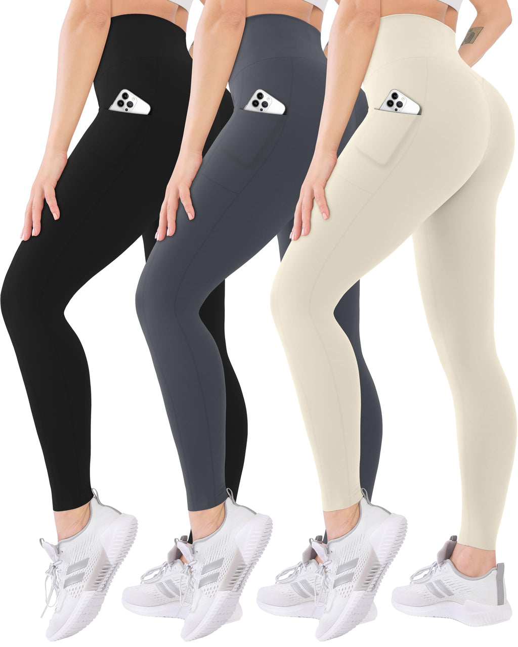Blisset 3 Pack High Waisted Leggings for Women with Pockets Soft Active Compression Pants for Yoga Running & Daily Wear