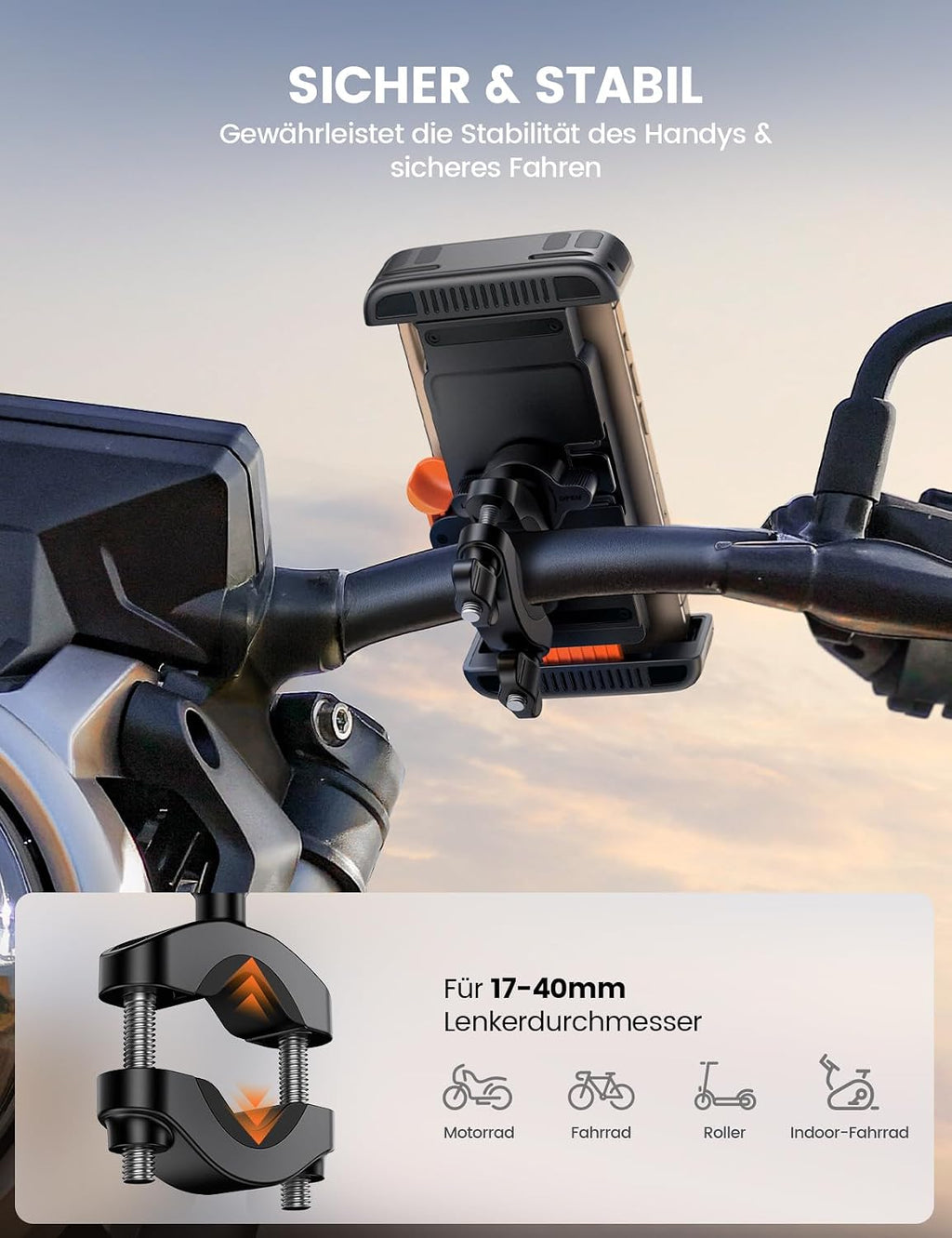 Lamicall Handyhalterung Fahrrad Lenker, Handyhalter Motorrad Halterung