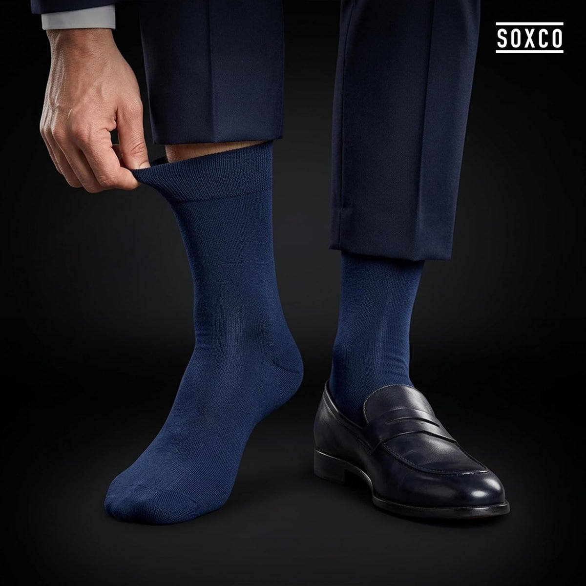 SOXCO Lot de 12 paires de chaussettes homme | Chaussettes habillées mi-mollet riches en coton | Tissu respirant idéales pour le travail et le quotidien | Noir, Blanc, Gris, Bleu Marine