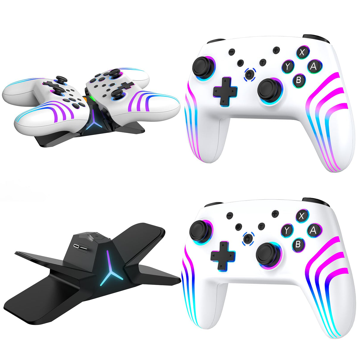 Reddening Switch 2 Controller für Switch/Switch 2/Switch Lite/Switch OLED,Switch Controller mit Doppel Vibration,Switch 2 Pro Controller mit 6 Achsen Gyro,Hall Joystick,Aufwachen,Turbo (Weiß Schwarz)