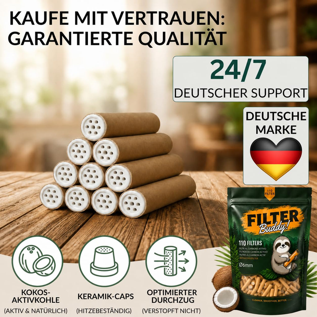 Aktivkohlefilter 6mm I 250 Aktivkohle Filter aus Kokoskohle I Keramikkappen