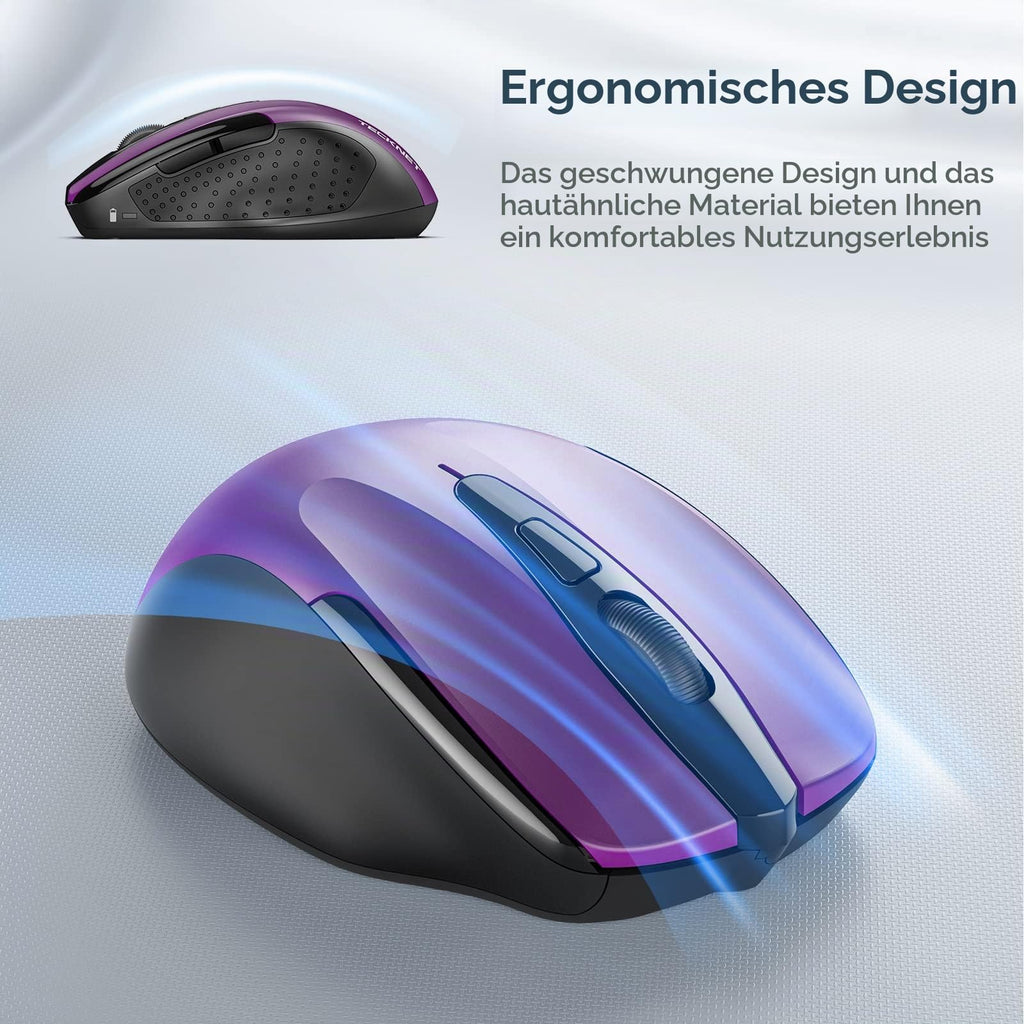 TECKNET Kabellose Maus, 2.4G Optische Funkmaus mit USB Empfänger, Grau