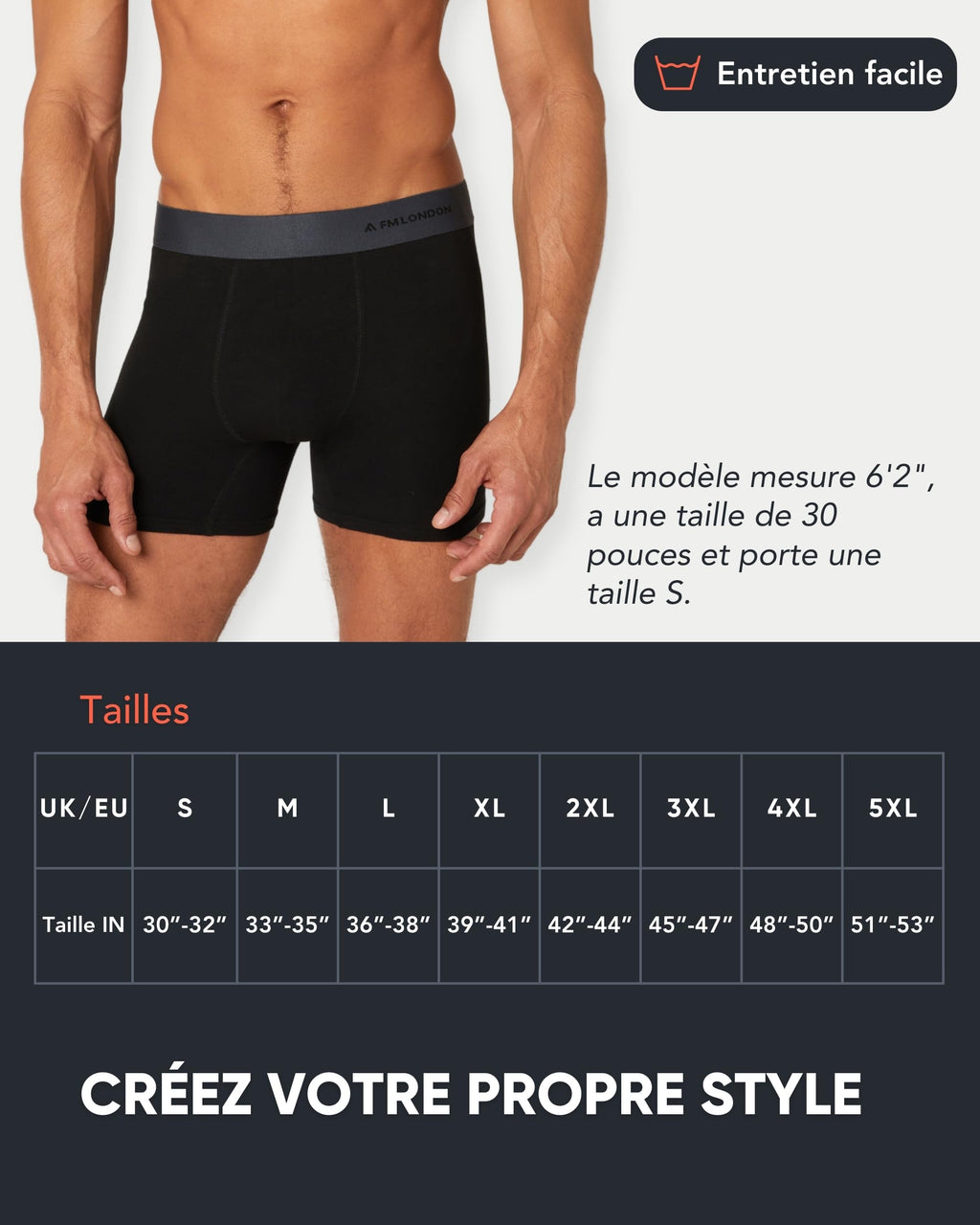FM London Lot de 7 Boxers Respirants Homme sans Étiquette, Extensibles