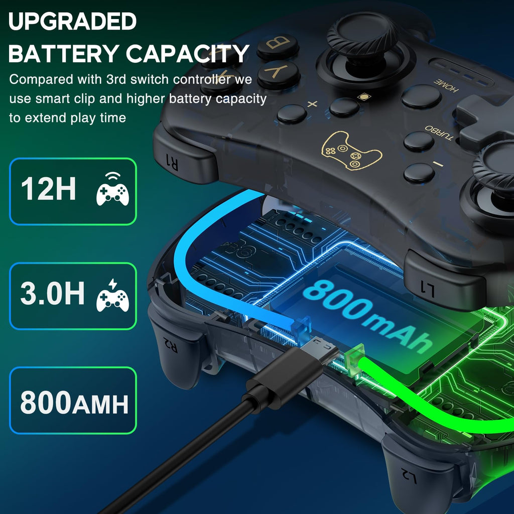 HELLCOOL Switch Controller, Kabellos Switch Pro Controller für Switch/Lite/OLED Konsole, Macro/Turbo/Aufwachfunktion, Präzise Steuerung, Dual Motors Vibration, 15 Std Spieldauer