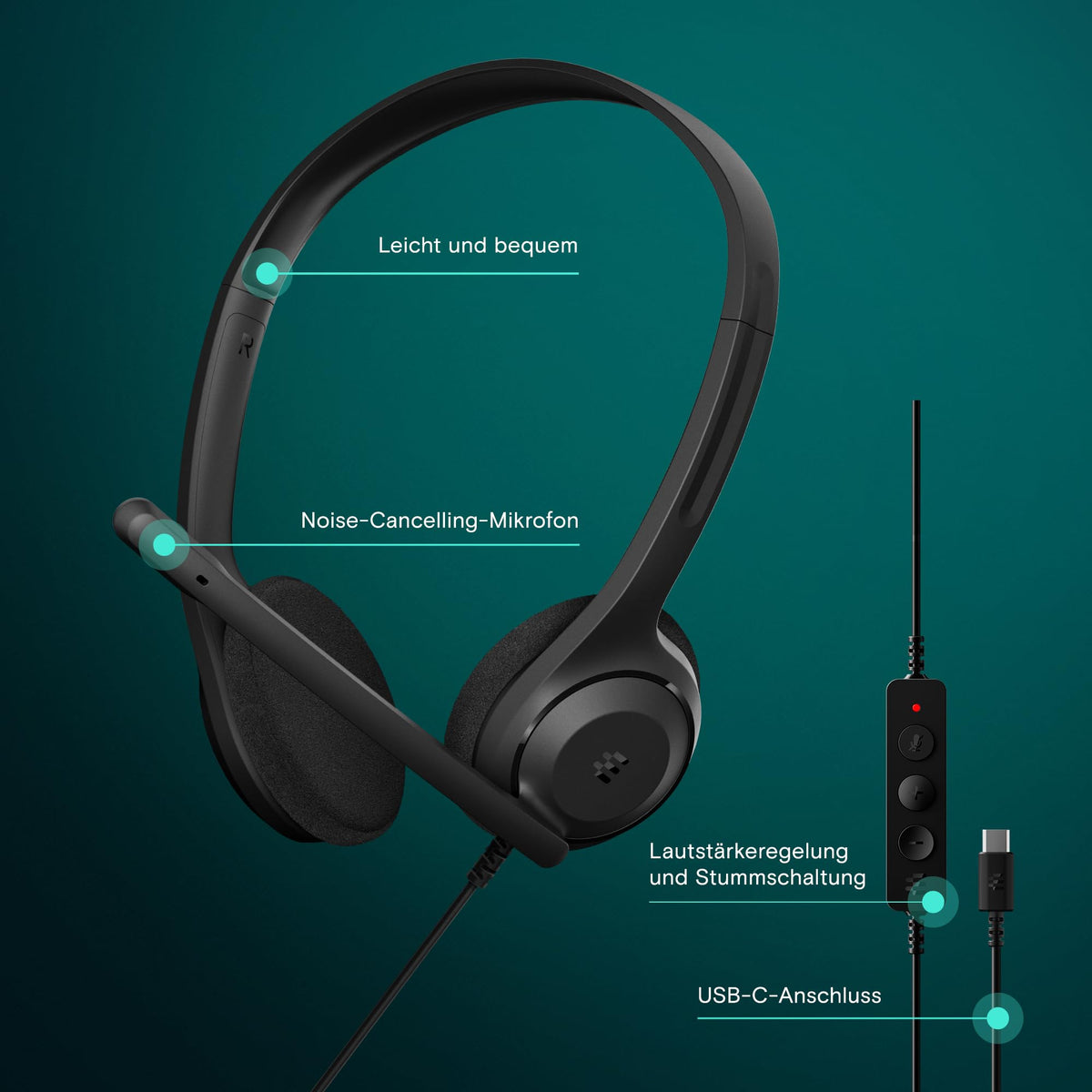 EPOS C1 Vielseitiges Business- Headset mit Mikrofon, Universellem 3,5-mm-Klinkenstecker, Breite Gerätekompatibilität - kopfhörer mit Kabel, mikrofon PC, Rauschunterdrückendes Mikrofon, on Ear