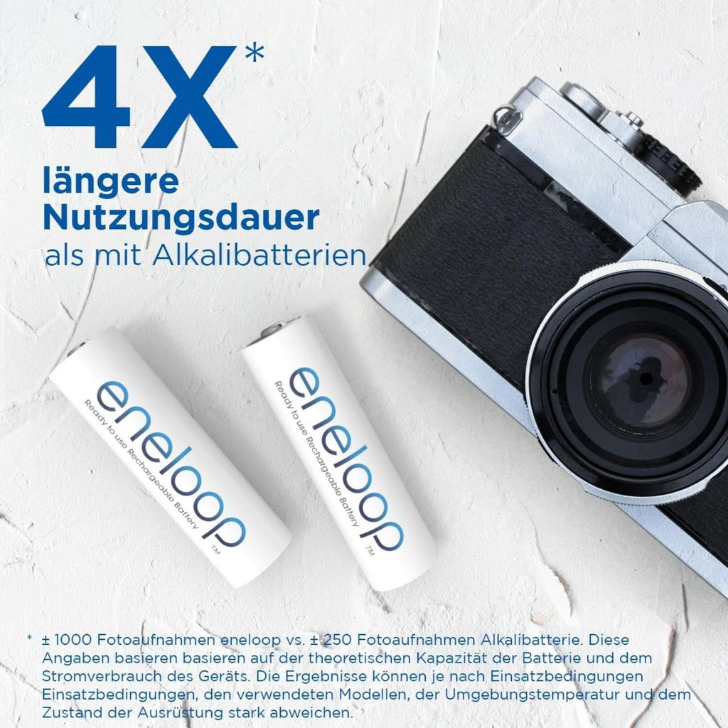 eneloop, AA/Mignon Ni-MH Akku, 8er-Pack, Kapazität mit min. 2000 mAh, Ready-to-Use Ni-MH Akkus, bis zu 2000 Mal wiederaufladbar, plastikfreier Verpackung, standard, weiß