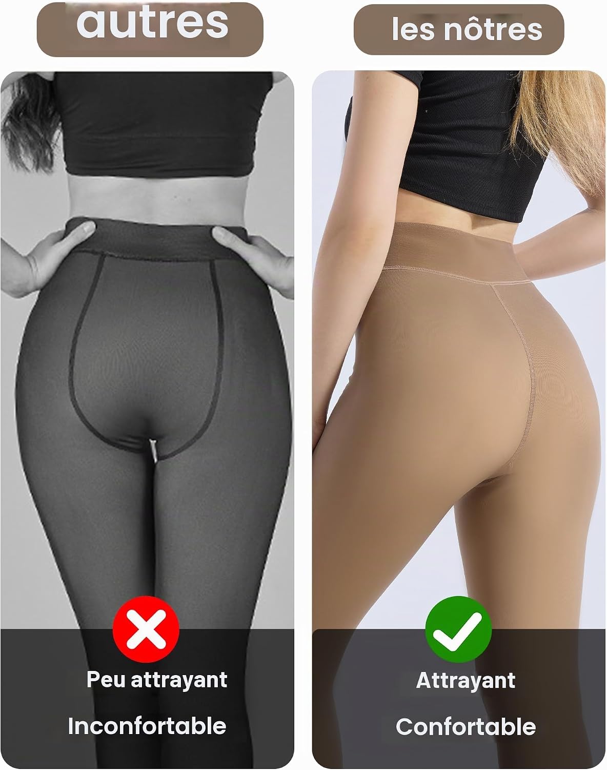 HOWIN Collant Polaire Femme Collant Thermique Effet Transparent Hiver