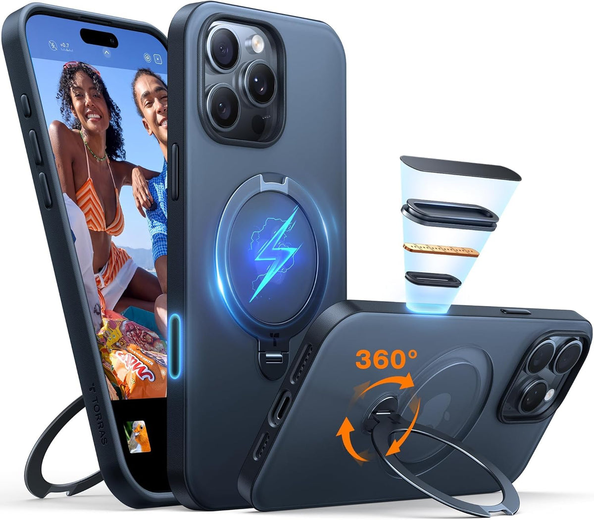 TORRAS Ostand Q3 Spin für iPhone 18 Pro Hülle für MagSafe 360°Stand Schwarz