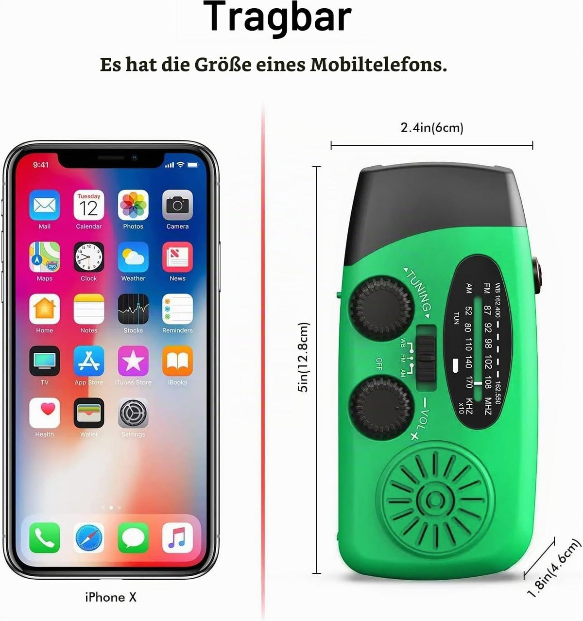 Notfall-Solarradio,Solarbaby Selbstbetriebenes Kurbelradio mit LED-Taschenlampe, SOS-Alarm,AM/FM Wetter Wind Up Radio mit 2000mAh Akku für Notladung von Smartphone,(Rod)
