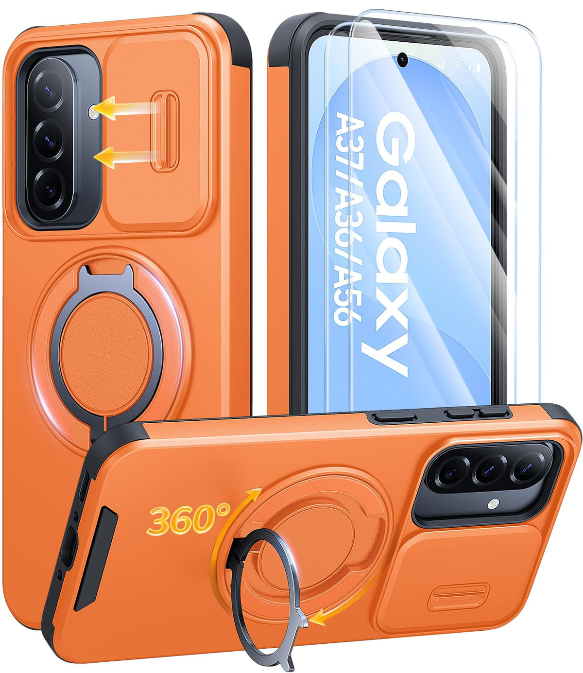 AOUIA für Samsung Galaxy S26 Ultra Hülle mit 2 Stück Panzerglas, Kameraschutz, 360° drehbarer Ringständer, Militärstandard Stoßschutz, robuste Handyhülle für Samsung S26 Ultra, Schwarz