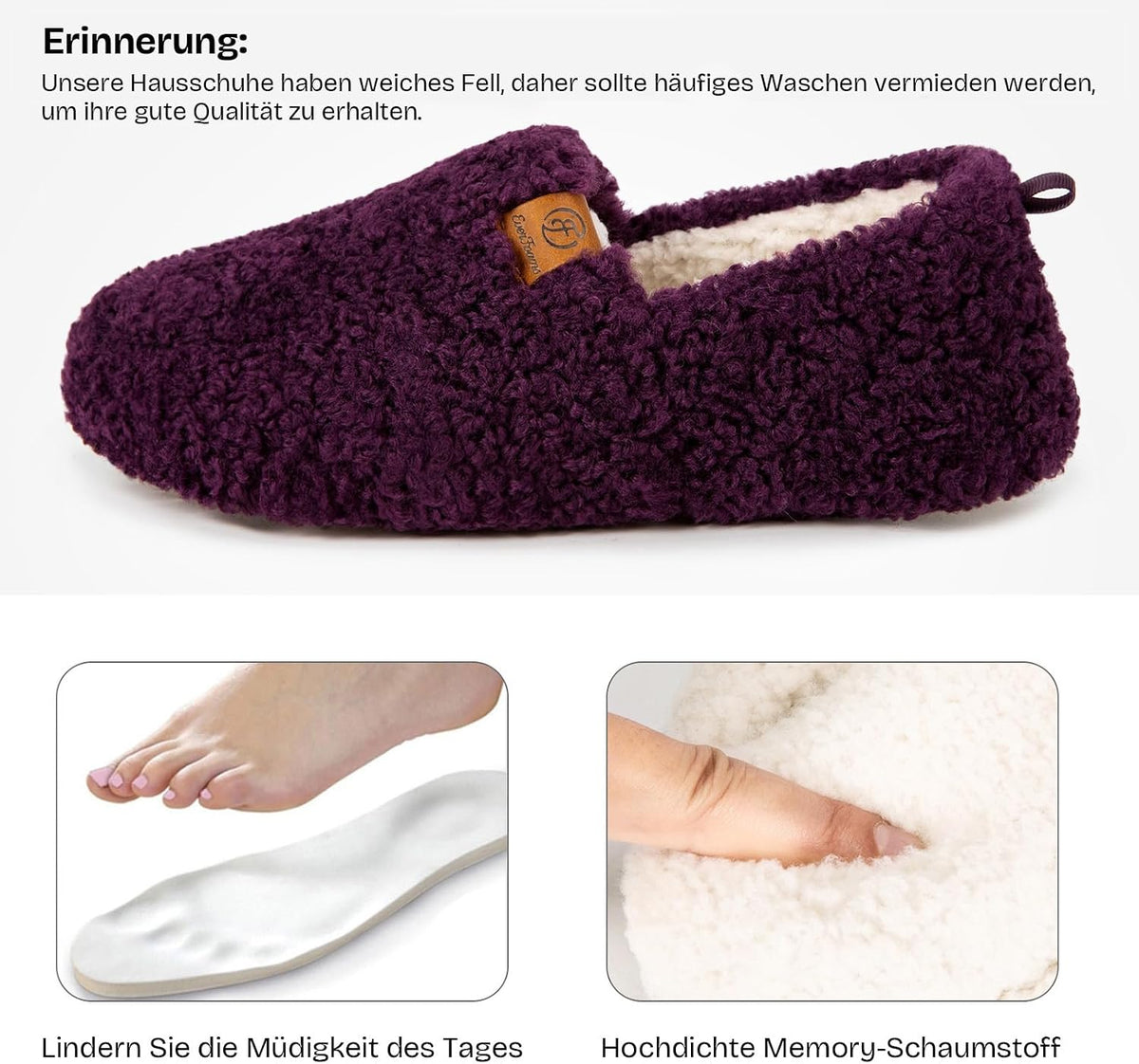 EverFoams Damen Warme Geschlossene Hausschuhe Kunstwolle Memory-Schaum