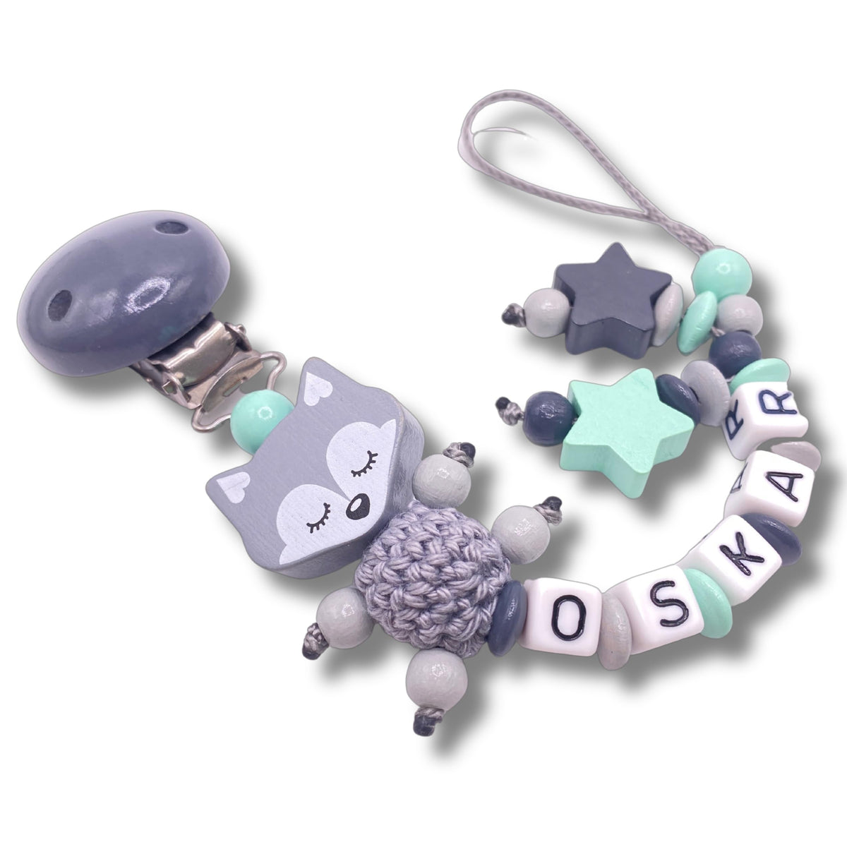 Schnullerband mit Namen für Mädchen & Jungen personalisierte Baby Geschenke (REH Herzchen)