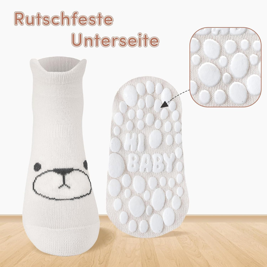 SockWaddles Chaussettes de bébé, 5 paires de chaussettes antidérapantes ABS respirantes pour enfants, chaussettes de bébé en coton, garçons et filles avec des animaux et des licornes