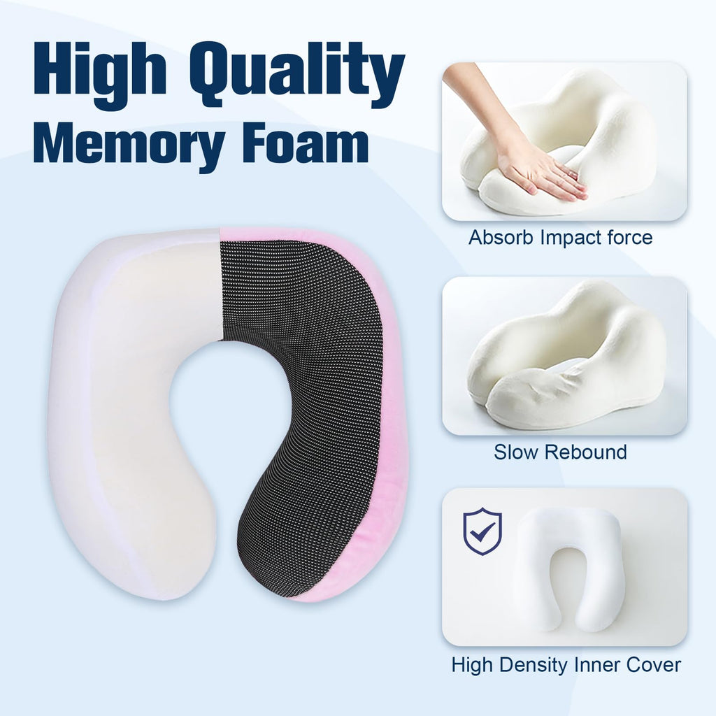 Cirorld Travel Pillow for Airplane, Neck Pillow for Travel, Memory Foam Travel Neck Pillow for Adults, Adjustable & Compact Flight Pillow, Ergonomic Neck Cushion, With Ear Plugs, Eye Mask, Carry Bag