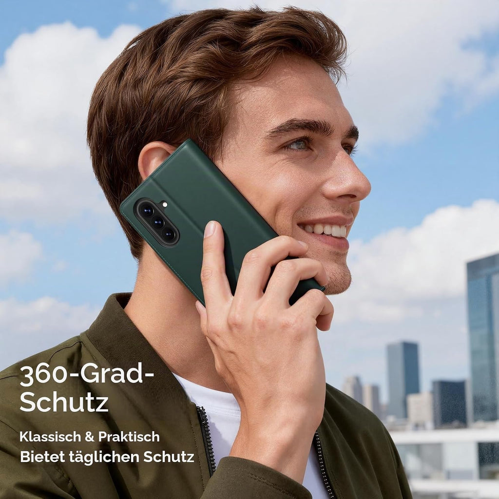 Peakally Handyhülle für Samsung Galaxy A17 5G Hülle [Mit 1 Stück Panzer Schutz Glas] [Premium PU Leder] [RFID-Blockierung] [Kartenfach] Klapphülle kompatibel mit Galaxy A17 5G / 4G - Grün
